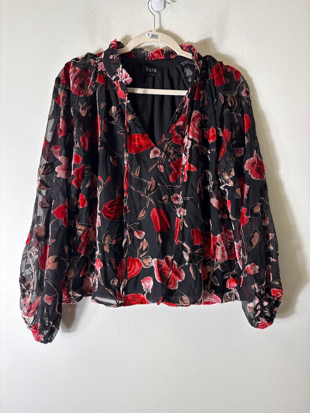 Fate Black Mesh With Velvet Roses Blouse Sz S